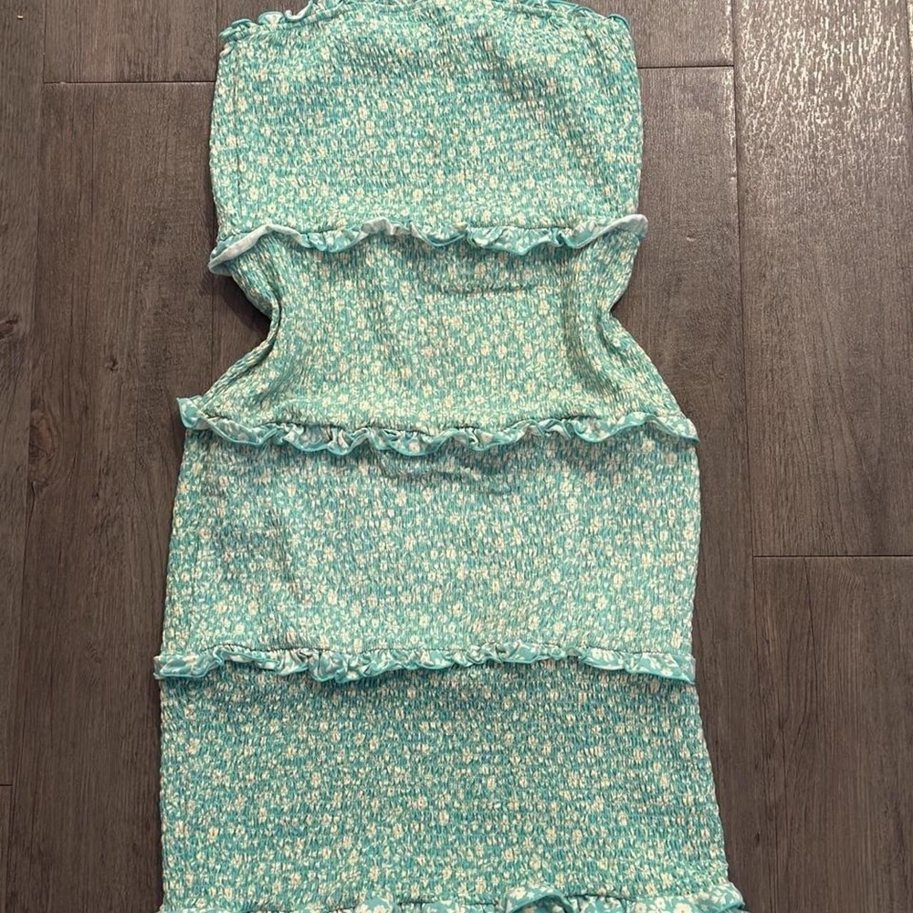 Boho‎ floral green and white fairy midi tiered dress with ruffles size xl